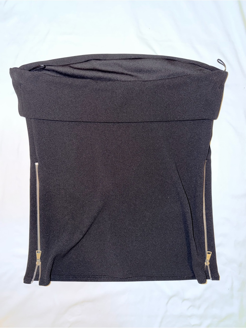 Zara Black Strapless Top with Gold Zipper Accents